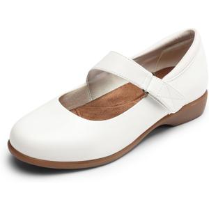 DREAM PAIRS Womens Ballet Mary Jane Flats, Comfortable Business Office Dress Shoes for Women Dressy and Work with Ankle Strap (7, White)