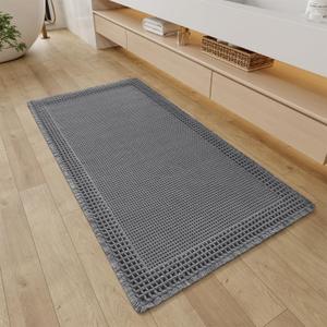 RESARE Waffle Bathroom Runner Rugs, Super Absorbent Bath Mat Non Slip Washable Quick Dry, Upgraded Ultra Soft Boho Bath Rugs with Tassels for Hallway Bedroom Laundry Room, 2'x4'(24"x48"), Dark Grey