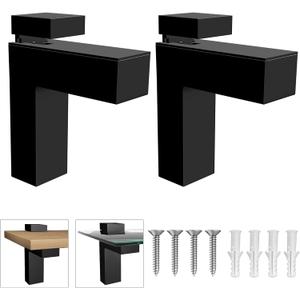 Adjustable 2 Pcs Glass Shelf Brackets Floating Wood Shelving Bracket for 3~28mm Wall Mount Black Glass Clip Holder Clamp for Wood Shelves Bathroom Cabinets Doors