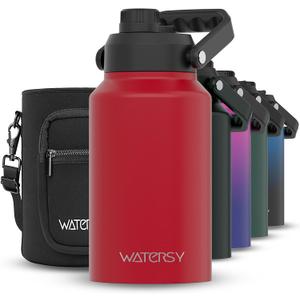 WATERSY 2/3 Gallon Water Bottle Insulated(Cold for 48 Hrs),BPA Free&Leak Proof,87oz Stainless Steel Water Jug/Flask,Big thermo,Large Water Bottle with Handle for Gym,Hiking,Camping,Red