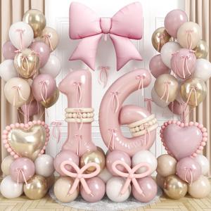 Pink Sweet 16 Number Balloon, 16th Birthday Decorations for Girls Dusty Blush Pink Gold White Sand Latex Balloons Bow Heart Foil Balloon for Boho Sixteen 16 Year Old Birthday Anniversary Party Decor