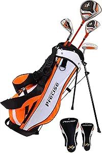 Precise X7 Kids Golf Clubs Set for Ages 3-5, 6-8, 9-12 | Right Hand Girls & Boys Golf Clubs with Lightweight Graphite Shafts, Hybrid & Stand Bag