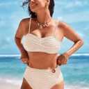 Pink Queen High Waisted Bikini Set for Women Strapless Bathing Suit Beige L