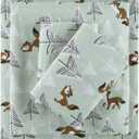 Intelligent Design Cozy Soft 100% Cotton Flannel Print Animals Stars Cute Warm, Ultra Soft Cold Weather Sheet Set Bedding, Queen, Seafoam Foxes 4 Piece