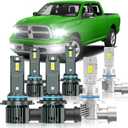 Fit for Dodge Ram 1500 2500 3500 2013-2015(with Projector Version) Light Bulbs, High/Low Beam Fog Light Bulbs Combo, 800% Brightness, 6000K Cool White, Plug and Play, Pack of 6