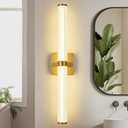Modern Gold LED Wall Sconce with 3 Color Temperatures, Slim Vertical Linear Wall Light for Bedroom Bedside Living Room Staircase Bathroom