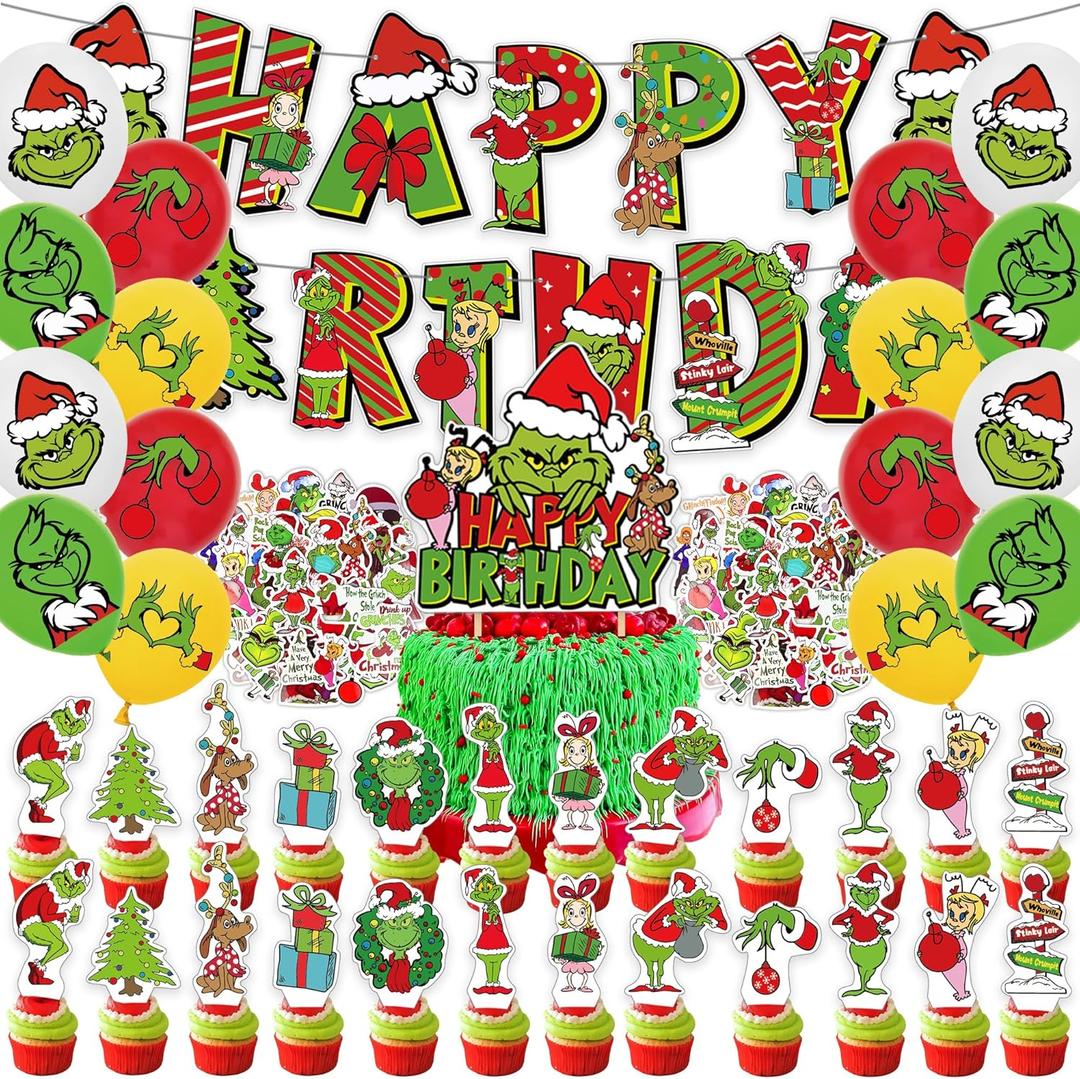 208Pcs Green Monster Christmas party decoration,holiday decorations for families, schools and offices, Green Monster birthday party decorations.
