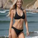 AJISAI Womens Halter Bikini Top Triangle V Neck Bathing Suit Top Low Impact Padded Sports Bra (Black, M)