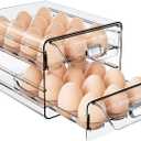 24 Grids Clear High Capacity Egg Organizer for Refrigerator with Time Scale, Stackable Container and Storage for Refrigerator with Drawers (2 Layer, 7.9"x 6.3"x 5.5")
