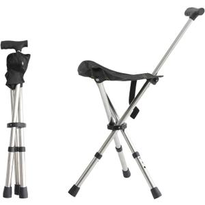 King Mills Lightweight Portable Stools for Adults Heavy Duty, Adjustable Walking Chair for Adults, Anti-Slip Cane Seat Walking Stick Folding Seat 250 Lbs Above Ideal for Camping & Hiking
