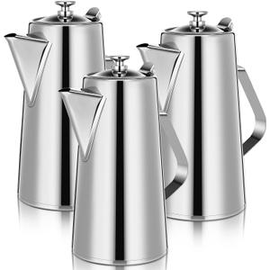Honeydak 3 Pcs Stainless Steel Pitcher with Lid 1.5 Liter Stainless Steel Kettle Metal Cold Water Pitcher Large Capacity Tea Kettle Jug Beverage Dispenser Handle for Home Restaurant (Sliver)