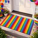 Moucuny Rainbow Pride Day Striped Rug, 2' x 3' Welcome Rug Outdoor Front Porch Door Mat Layering Rustic Washable Doormat for Entryway Farmhouse Decor
