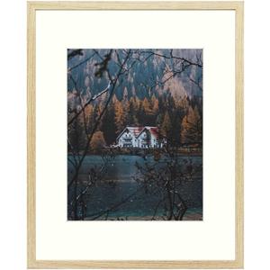 Frametory 16x20 Picture Frame with Mat for 11x14 Picture - Country Rustic Style - High Definition Glass Wide Molding - Vertical or Horizontal Preinstalled Wall Mounting Hardware (Rustic Beige, 1 Pack)
