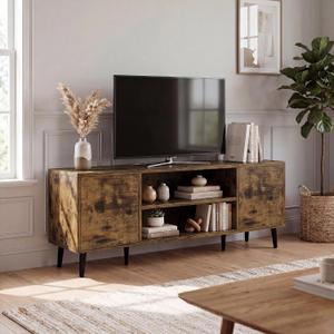 JUMMICO Mid-Century Modern TV Stand with Storage, 50 Inch, Rustic Brown