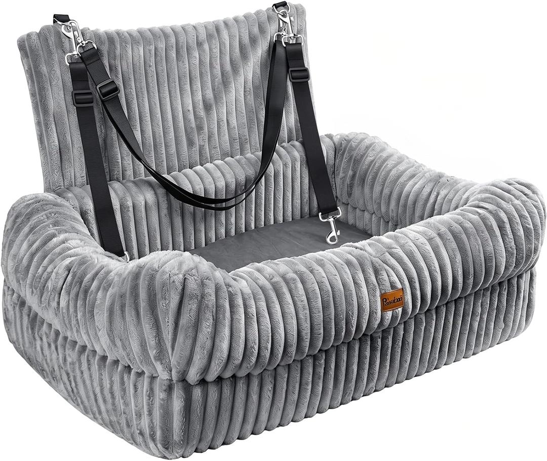 Pawaboo Dog Car Seat, Dog Booster Car Seats with Memory Foam, Thickened Cushion & Washable Removable Cover, Pet Travel Carseat Bed with Safety Leashes for Medium/Large Dogs or 2 Small Dogs, Gray