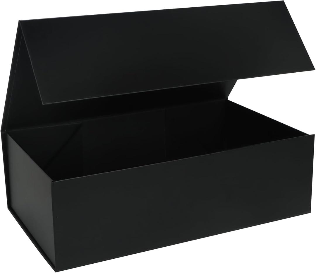 LFBOX Black Gift Box with Magnetic Lids 13.8x8.3x4.4 in, Large Bridesmaid Groomsman Proposal Boxes 1 Pack, Collapsible Rectangle Storage Box