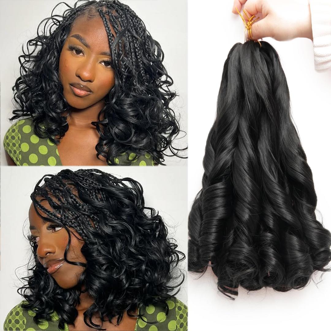 French Curl Braiding Hair 12 Inch Curly Braiding Hair 8 Packs Pre Stretched French Curl Braids Synthetic Extensions Lightweight Hair for Women Loose Wavy for Braids Natural Black (1B)