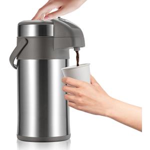 OJOJ 4L/133OZ Thermal Coffee Carafe with Pump, Thermal Beverage Dispenser, Coffee Airpot Stainless Steel Coffee Carafe for Hot Drinks Silver (4000 ml)