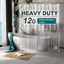 AmazerBath Heavy Duty Shower Curtain Liner 12 Gauge, 72 x 65 Inches Clear Shower Curtain Liner with 3 Clear Stones and 12 Grommet Holes, Weighted Plastic Shower Liner