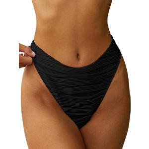 ZAFUL Women Cheeky Bikini Bottoms Wave Swimsuit Swim Briefs Bathing Basic Suit Bottom (Large, 0-black)