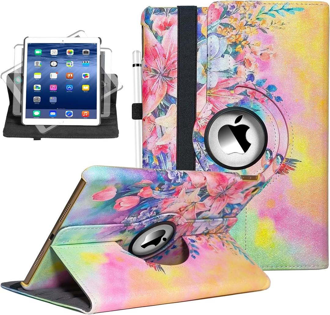 Case for iPad Air (3rd Gen) 10.5" 2019 / iPad Pro 10.5" 2017, 360 Degree Rotating Stand Smart Case with Auto Wake Up/Sleep Feature - Hummingbird Flower
