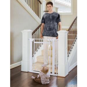 Babelio Clear Baby Gate, 29"-40" Door for doorways, Auto Close for Dog/Pet, Modern Acrylic, Elegance Meet Safety, Pressure Mounted for Child, White (30" Tall, 29-40" Width, Crystal White)