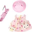 Guinea Pig Clothes,Rabbit Harness,Ferret Bunny Clothes with Pet Rabbit Harness and Leash Mini Hat Bag Cute Brooch for Kitten Small Animal Collars (Pink)