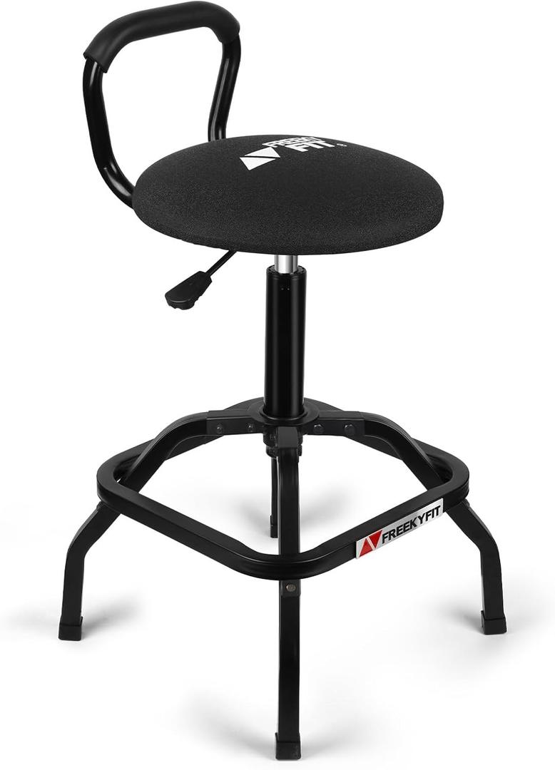 Garage Stool, Adjustable Height Swivel Work Mechanic Shop Stool with Backrest, Pneumatic Shop Chair for Home, Workshop, 300 LBS Capacity, 360 Rotation, Heavy Duty, Black