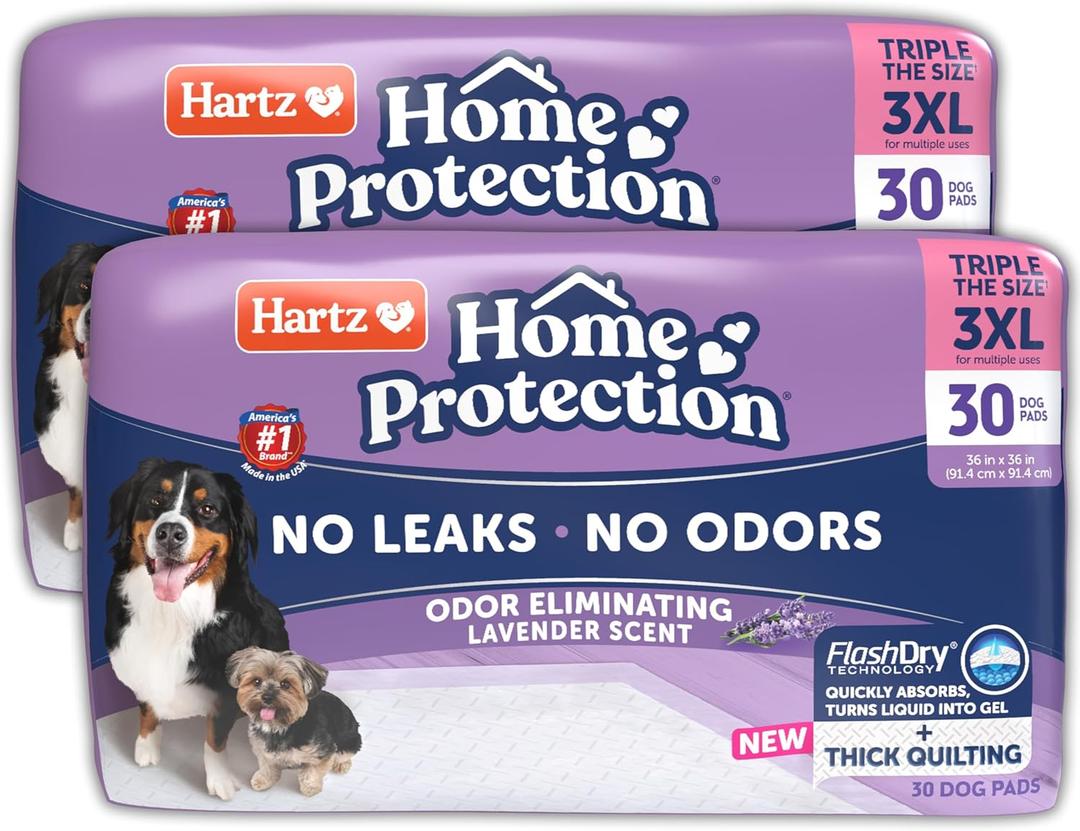Hartz Home Protection Super Absorbent Odor Eliminating Lavender Scented No Leaks Dog Pads, 3XL 60 Count