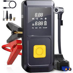 Junfire Portable Tire Inflator Air Compressor with Car Jump Starter, 120 PSI Tire Pump 8000mAh Power Bank Charger, Smart Cordless Air Pump for Car Tires/Truck/SUV/Bike/Motorcycle