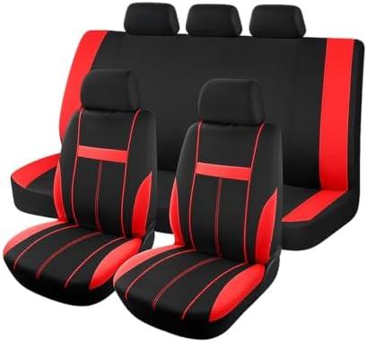 ANFTDCO Car Seat Covers Full Sets, Breathable Split Vehicle Front Seats and Rear Bench Protectors, Full Protection Automotive Interior Chair Cover, Universal for SUV Caravan Truck (Red)