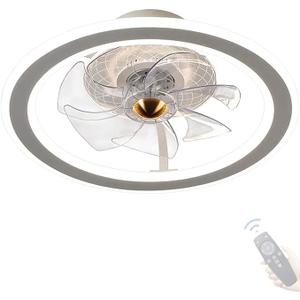 Ceiling Fans with Lights, Flush Mount Ceiling Fan with Lights and Remote, 6 Wind Speeds Low Profile Smart Ceiling Fan for Bedroom, Kids Room, Kitchen and Small Room 20" (Pearl White)