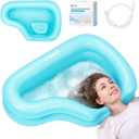 Portable Inflatable Shampoo Basin for Bedridden & Elderly - Zero Pooling Design | Fast-Drain Slope & Neck Support | Portable Hair Wash Bowl, Drain Hose | Hospital PVC | Home Use (Blue, Large)