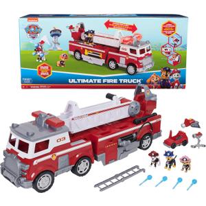 PAW Patrol Ultimate Rescue Fire Truck with 2 Ft. Ladder, Lights, Sounds, a Mini Toy Car, Chase, Marshall & Skye Figures, Toys for Boys & Girls Ages 3+
