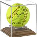 Softball Display Case Walnut Wood Base Acrylic Softball Case Display Softball Holder Stand Cube Memorabilia Showcase Autograph Ball Protector for Official Size Ball Display