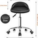 KKTONER PU Leather Round Rolling Stool with Back Rest Height Adjustable Swivel Drafting Work SPA Task Chair with Wheels Black, 62 Cm Hoog, 36.5 Cm Breed, 48 Cm Diep