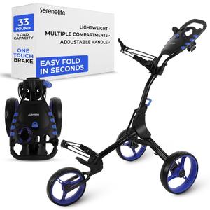 SereneLife Golf Push Pull Cart Lightweight, Foldable, Bag Holder with Adjustable Handle, Compact Folding Golf Trolley for Travel