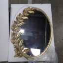 Gold Oval Decorative Mirror, 18x24 Inch Metal Frame Ornate Flower Leaves Modern Wall Mirror for Living Room, Bedroom, Entryway, Dresser, Bathroom