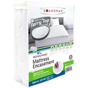 Guardmax Terry Cotton Twin XL Zippered Mattress Encasement - Waterproof & Bed Bug Proof Mattress Protector - Comfortable, Soft, and Noiseless Zippered Bedding - Dust Mite Proof (39 x 80 x 10)