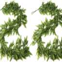 AONEGOLD 2PCS Christmas Garland with Hangers 6FT Green Faux Cedar Pine Norfolk Garland for Fireplace Mantel Door Frame Home Holiday Party Decor, Realistic Artificial Christmas Wreath Decorations