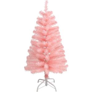 CCINEE 3Ft Artificial Christmas Tree, Pink Tabletop Hinged Christmas Tree with Metal Stand 130 Branch Tips Mini Tree for Xmas Party Supplies Home Indoor Decoration