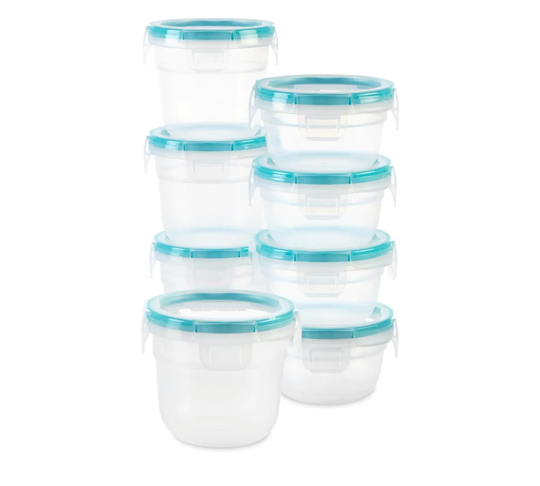 Snapware Total Solution 16-Pc Plastic Food Storage Containers Set,(4) 2-Cup & (4) 1.2-Cup Round Meal Prep Container, BPA-Free Lids with 4 Locking Tabs, Microwave, Dishwasher, and Freezer Safe