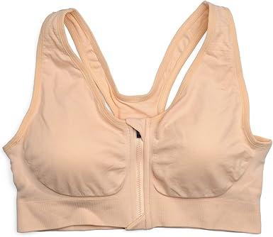 Women's Zip Front Sports Bra Wireless Post-Surgery Bra Active Yoga Sports Bras Flesh XL