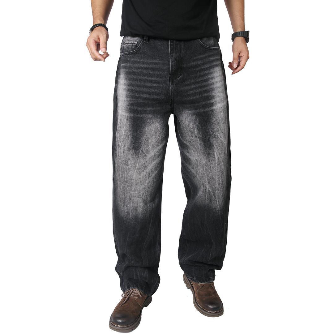 OIIIO Men's Wide Leg Baggy Casual Jean (28, 9104 Black Wash) (Black)