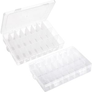 2 Pack 24 Grids Plastic Storage Box Clear Organizing Containers with Adjustable Dividers for Beads, Crafts, Art DIY, Jewelry, Screws, Pins, Thread, Fishing Gear, Small Items