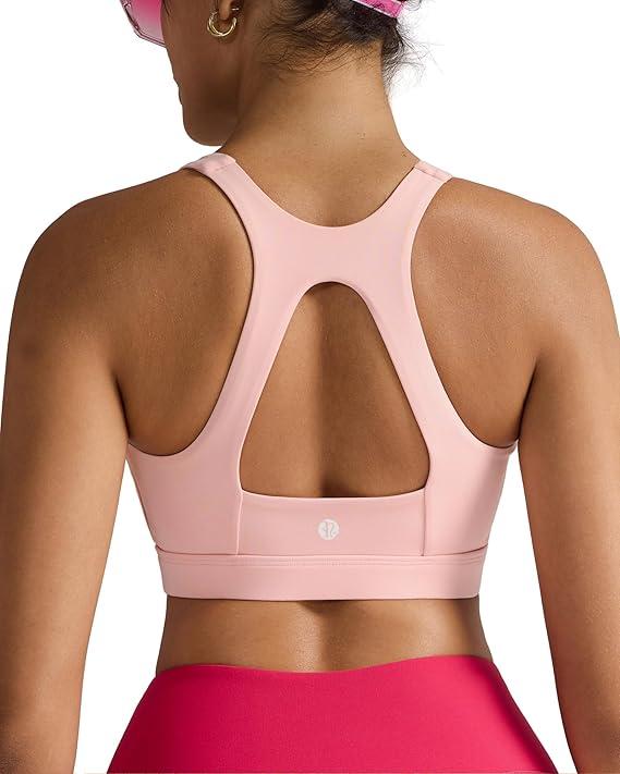 RUNNING GIRL Sports Bras for Women High Support,Racerback Molded Cup Sports Bra with Sewn in Pads (Pink, XXL)