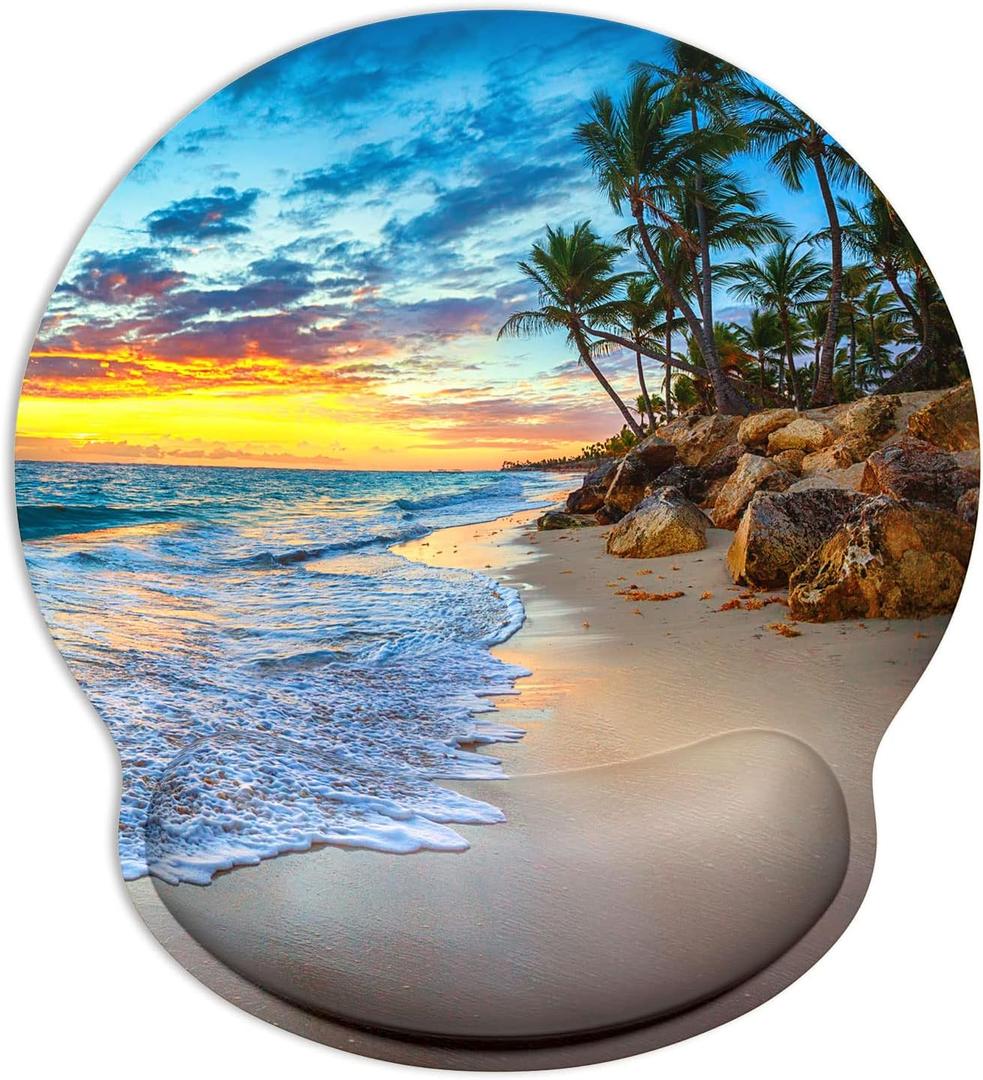 ITNRSIIET Ergonomic Mouse Pad with Wrist Support Wrist Rest Smooth Surface Non-Slip Rubber Base Comfortable Office Supplies Pain Relief, 9.8 x 9.1 inches, Beach