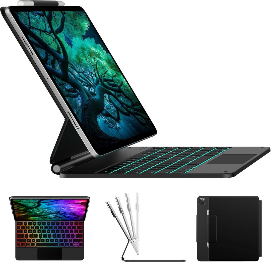 typecase Edge Keyboard Case for iPad Air 13-inch(M3/M2, 2025/2024) & iPad Pro 12.9-inch(6th/5th/4th/3rd Gen), Magic Keyboard with 11-Color Backlight, Multi-Touch Trackpad, Pencil Holder, Black