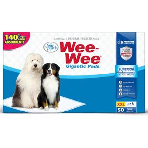 Four Paws Wee-Wee Superior Performance Unscented Large Pee Pads for Dogs & Puppies, Quilted Leak-Proof Dog Housebreaking Potty Training Floor Protection, 27.5" x 44", 50 Count