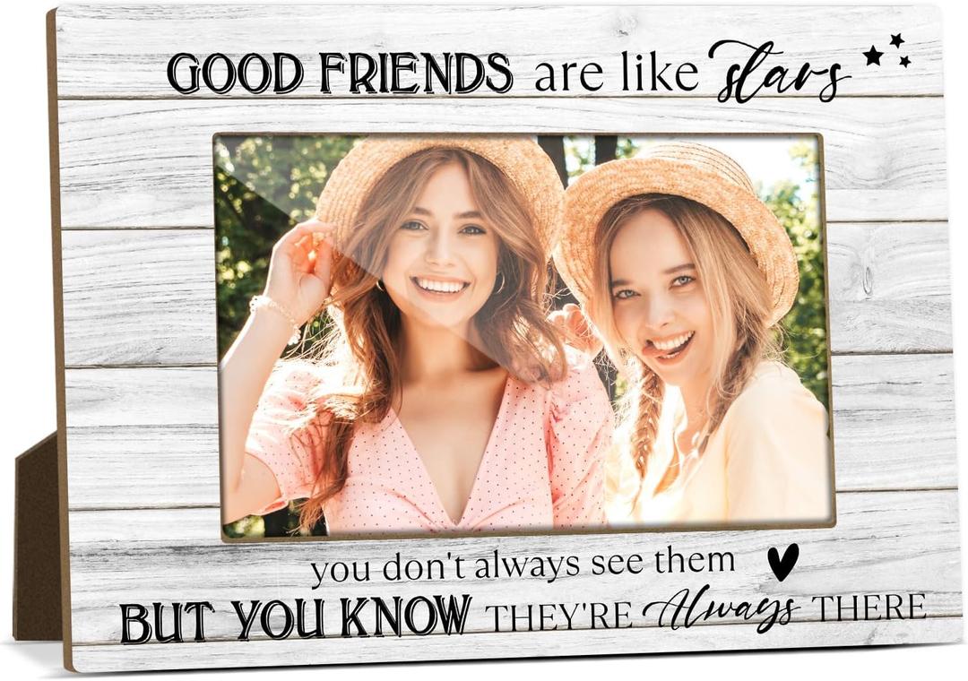 Best Friends Are Like Stars Picture Frame, Friendship Gifts for Women Men, Long Distance Gifts for Best Friend, 4x6 Photo Frames Tabletop Display for Home Office Desk Decor 